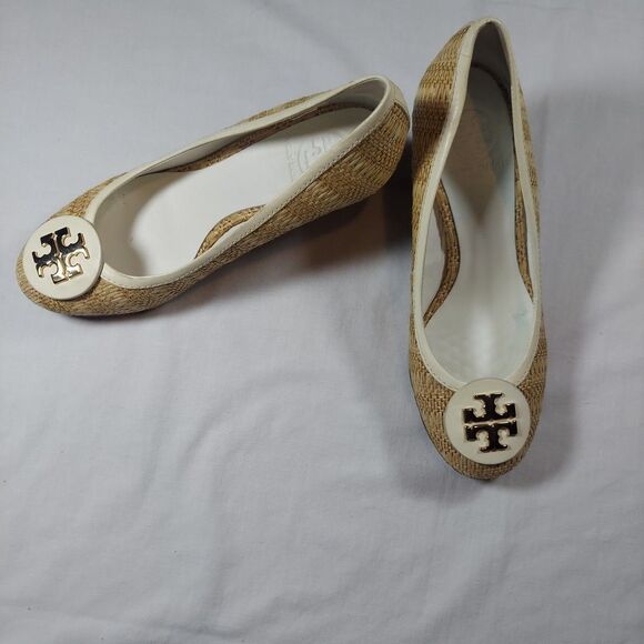 Tory Burch Sally Raffia & Leather Wedges Size 4 - Picture 8 of 13